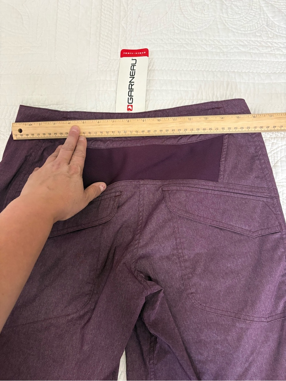 Garneau Women's Plum/Yellow Zip-Accent Bermuda Cycle Shorts NWT - Picture 4 of 6
